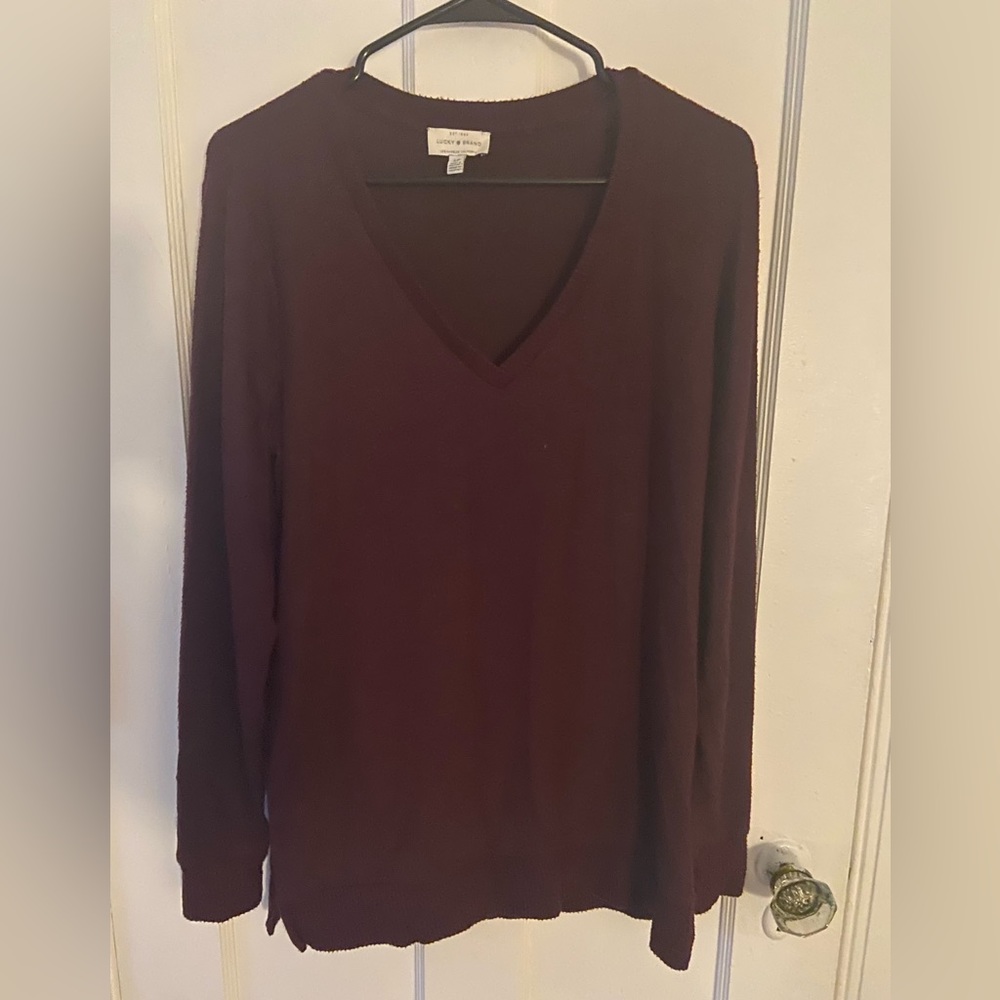 Lucky Brand Maroon V-Neck Sweater, Size Small